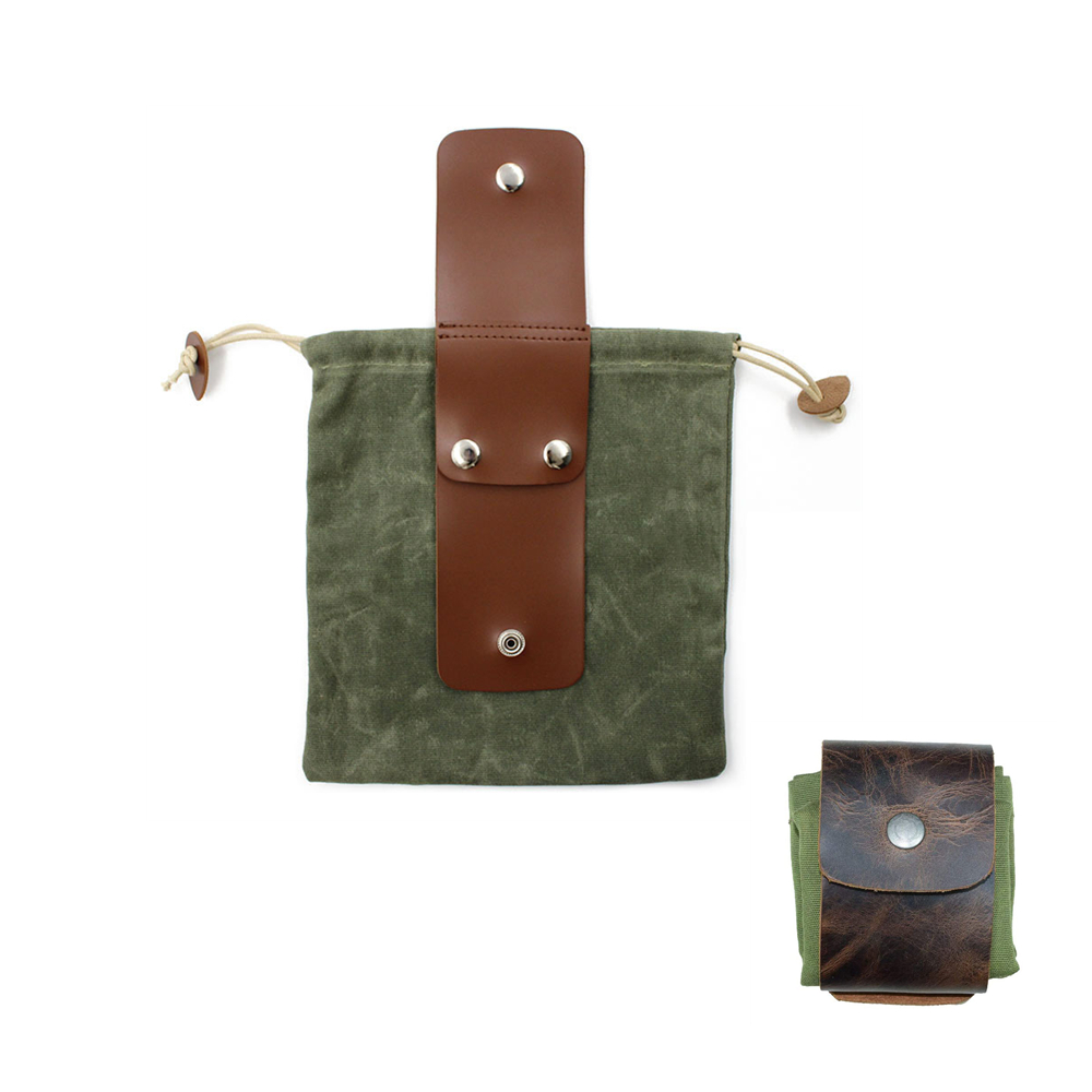 Pochette de Fourrage en Toile, Canvas Bushcraft Bag Pliable, Sac Bushcraft  avec Housse en Cuir avec