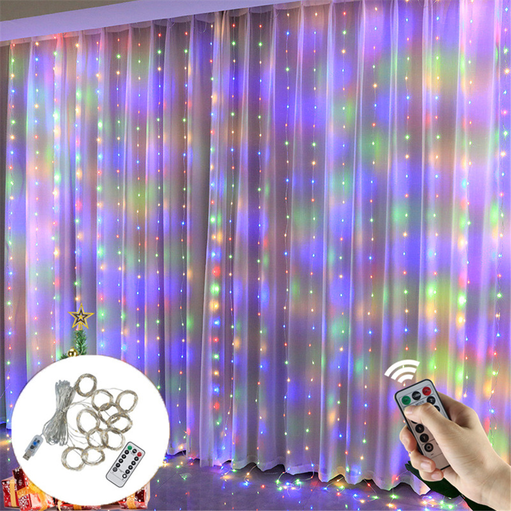 Acheter 1 rideau lumineux à 300 LED, guirlandes lumineuses en fil de cuivre  de 10 pieds x 10 pieds, guirlande lumineuse de fenêtre suspendue alimentée  par USB, 8 modes d'éclairage avec télécommande