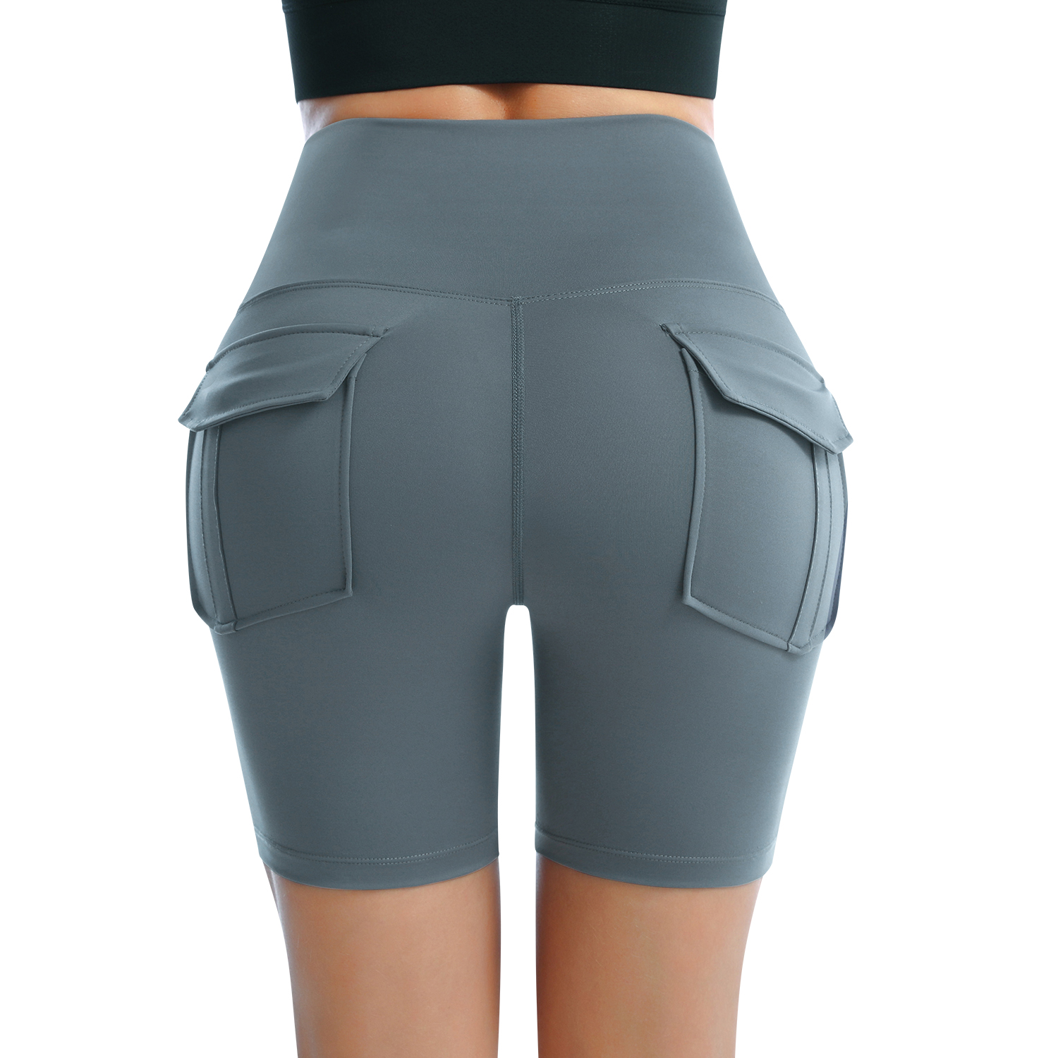 Yoga Futuristic Wide Waistband Flap Pocket Sports Shorts