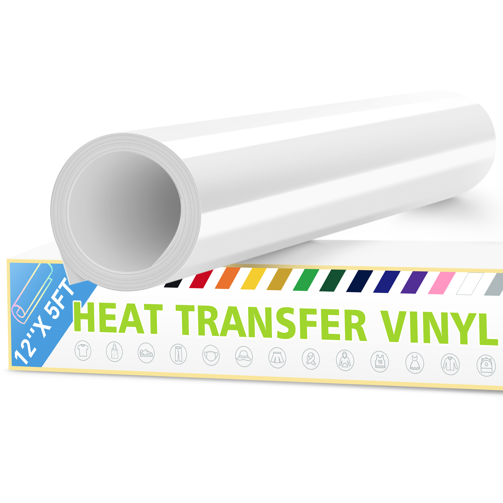White Heat Transfer Vinyl, White Iron on Vinyl 12 x 5 Ft Rolls