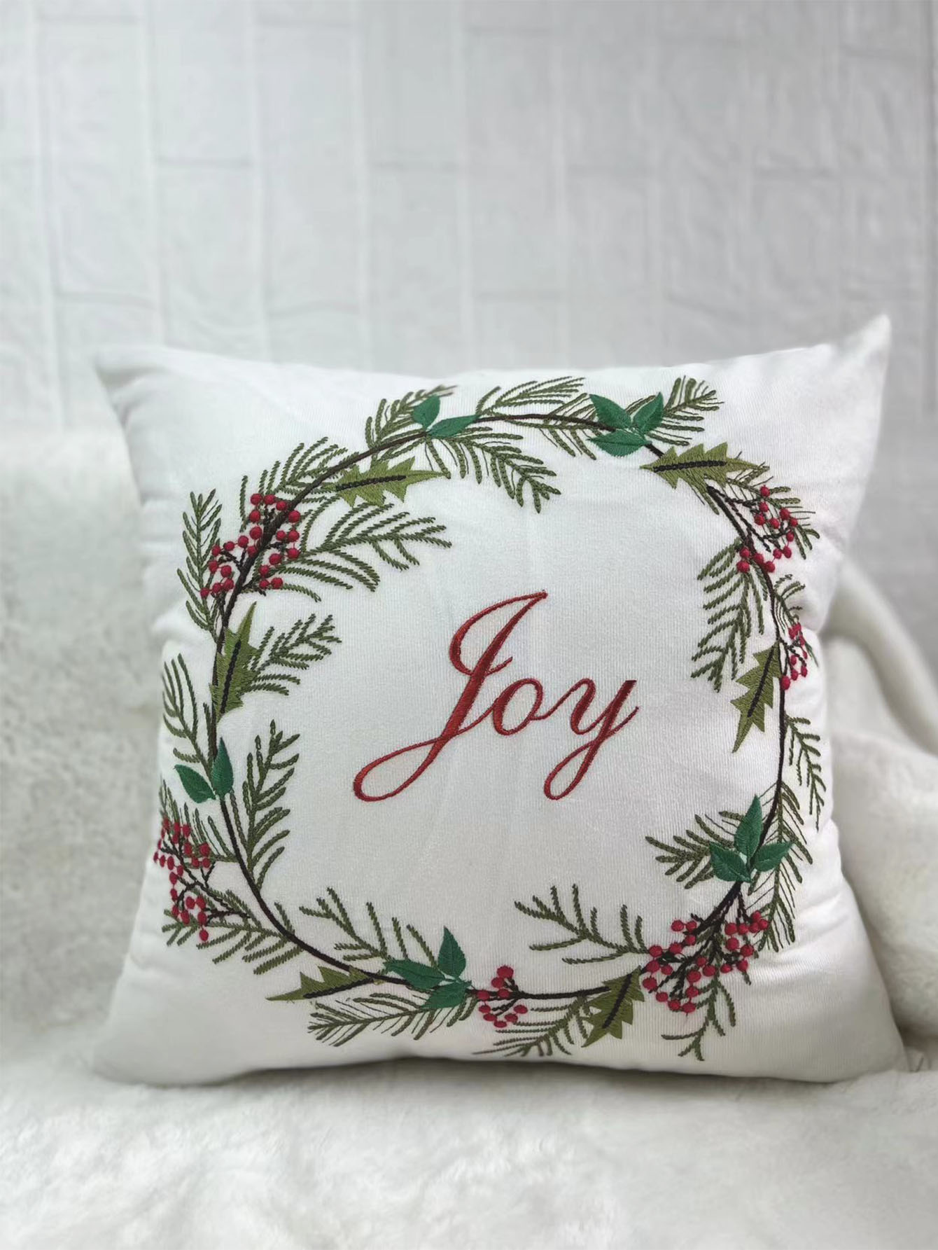 Merry Christmas Embroidered Pillow