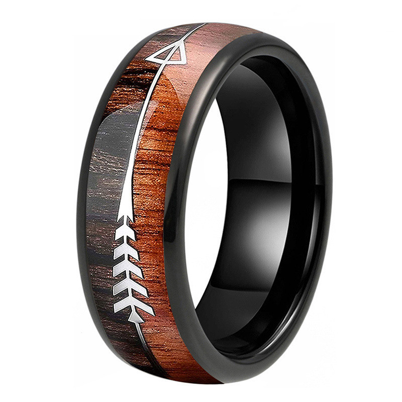  14K Gold Ring Wood and Tungsten Rings for Men Hammered Wood  Wedding Band Comfort Fit Unique Viking Wooden Rings : Handmade Products