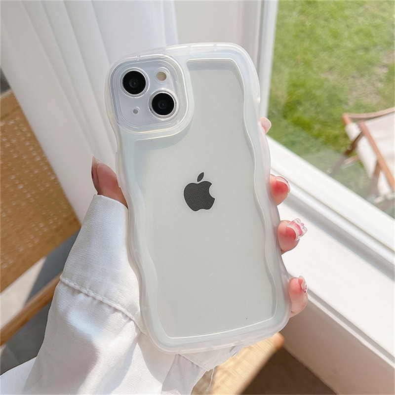 Funda para iPhone 11, marco ondulado, parte trasera transparente, suave,  linda funda para teléfono iPhone 11, borde blanco