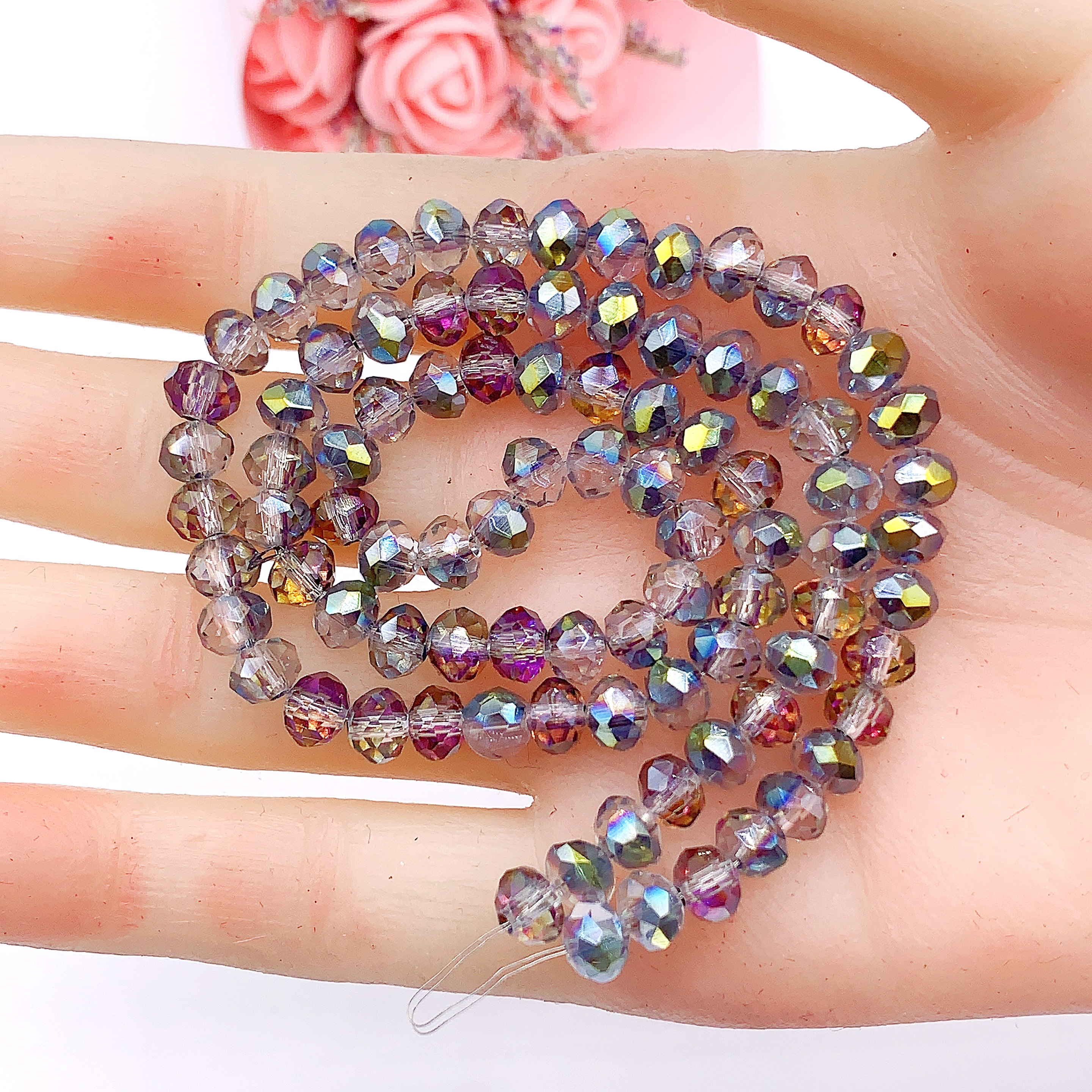 68pcs/set 0.314 Inch Diameter Crystal Beads AB Rainbow Plated Faceted Glass  Beads Bulk Spacer Beads For DIY Bracelet Artificial Jewelry Making Accesso