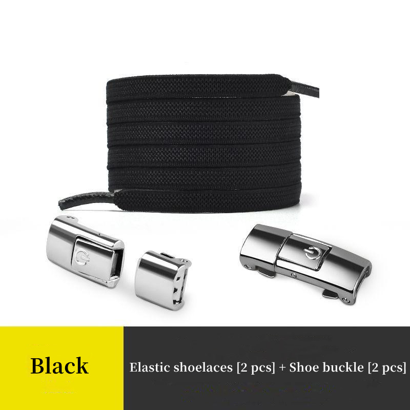 YINARONG 12 Pieces Shoelaces Buckle Lock Metal Quick Easy Shoelace No Tie  BuckLe Switch Logo for Kids Adults Shoe Strings (Black, Silver and