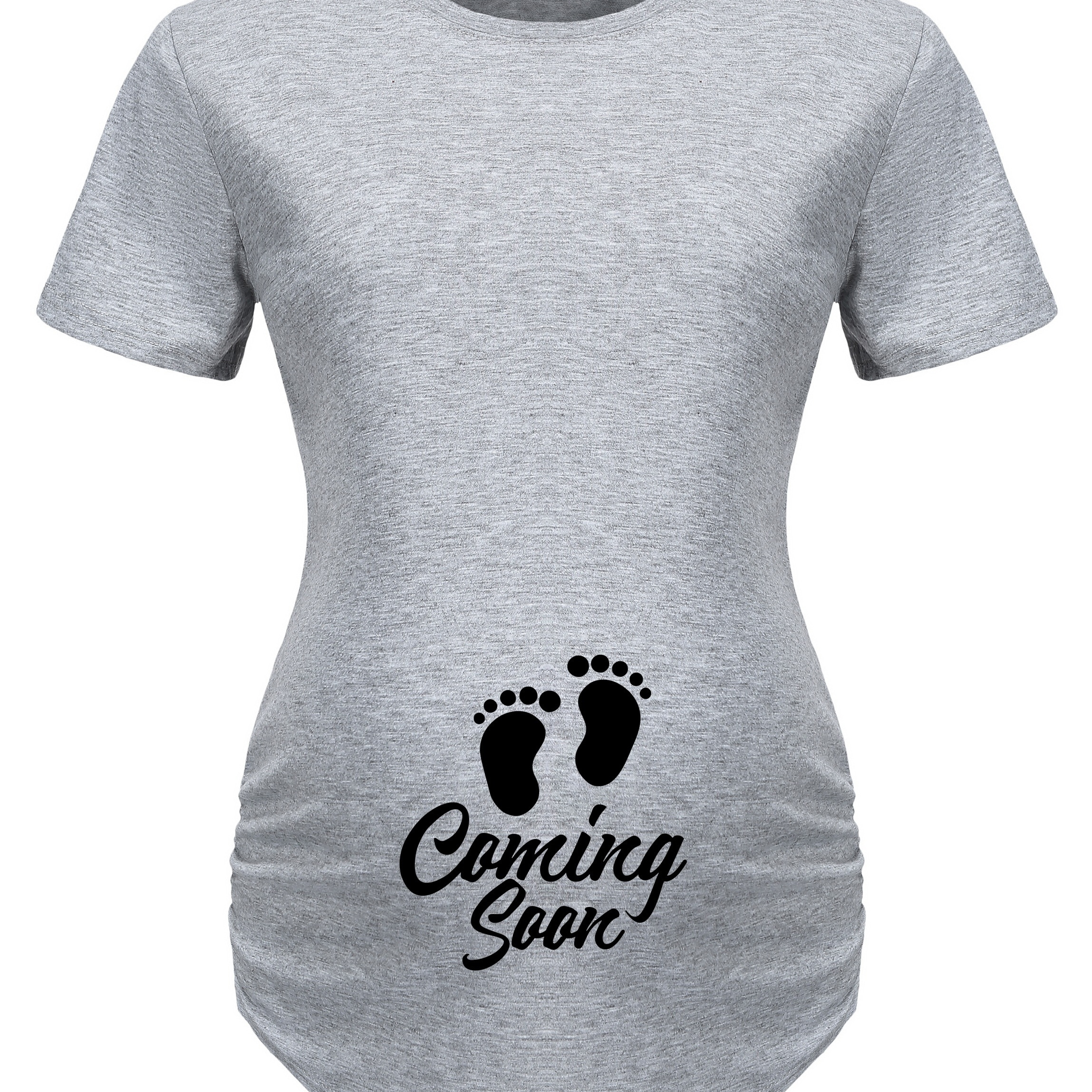 

Maternity Casual Cartoon Cute Footprint Print Short Sleeve Slim Fit T-shirt For Summer Pregnancy Gift