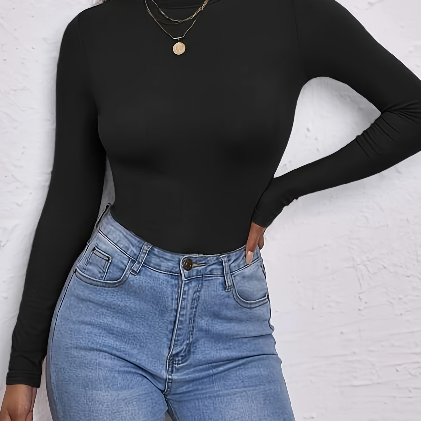 

Solid Slim Turtleneck Bottoming Top, Long Sleeve Casual Every Day Top For Fall & Winter, Women's Clothing