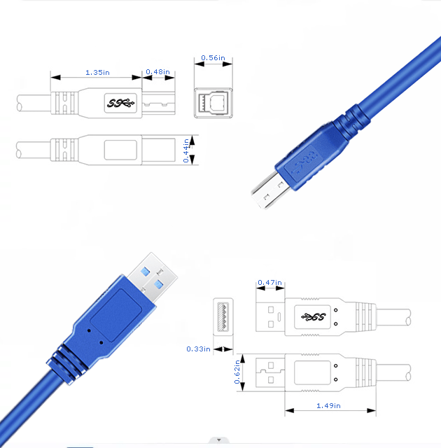 USB B 3.0 ケーブル USB A オス USB B 3.0 オス USB 3.0 タイプ B