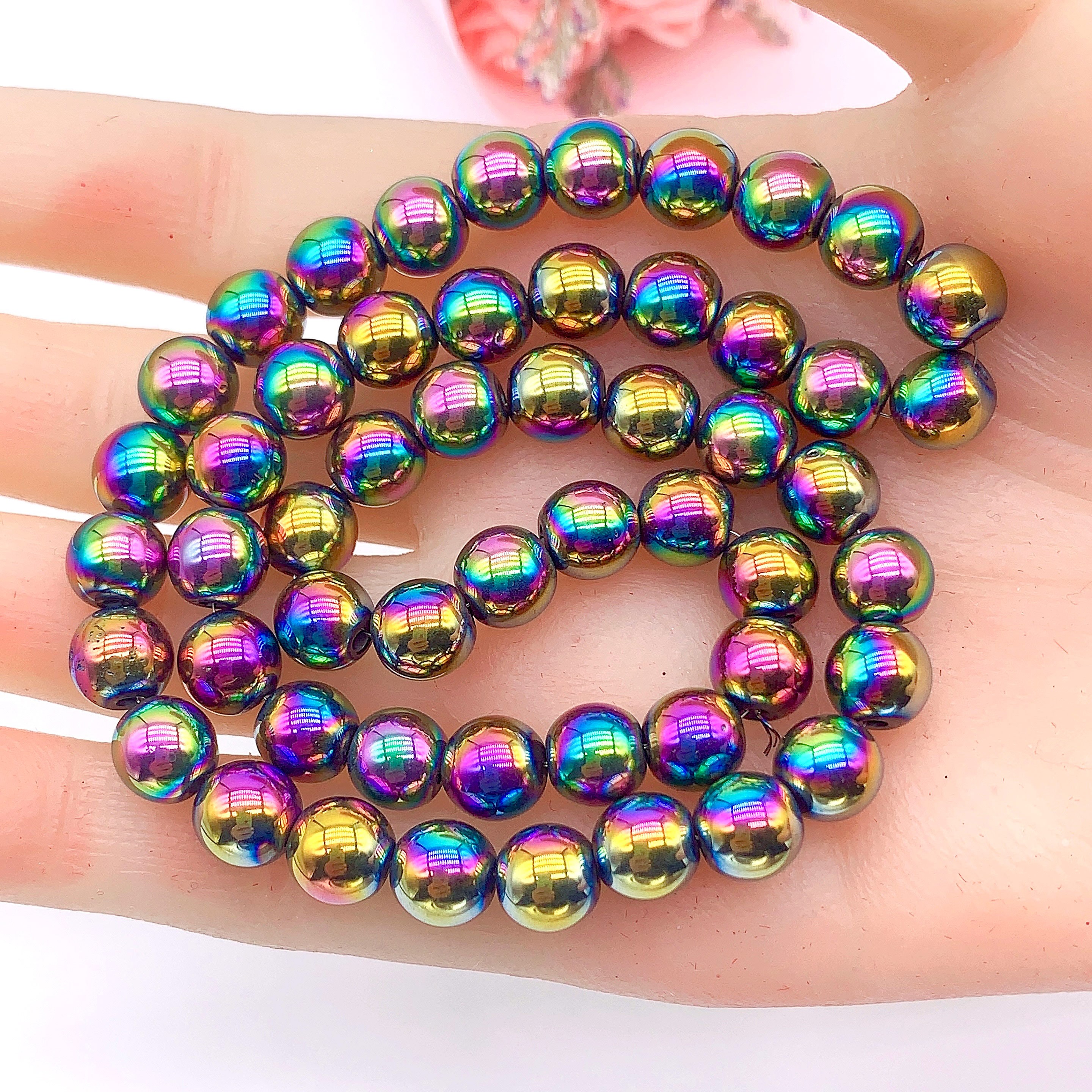 Teekos WLYeeS Nano Colorful Round Bead Plating Natural Hematite Spacer  Loose Beads for Jewelry Bracelet Necklace Making DIY 2 3 4 6 8mm - (Color