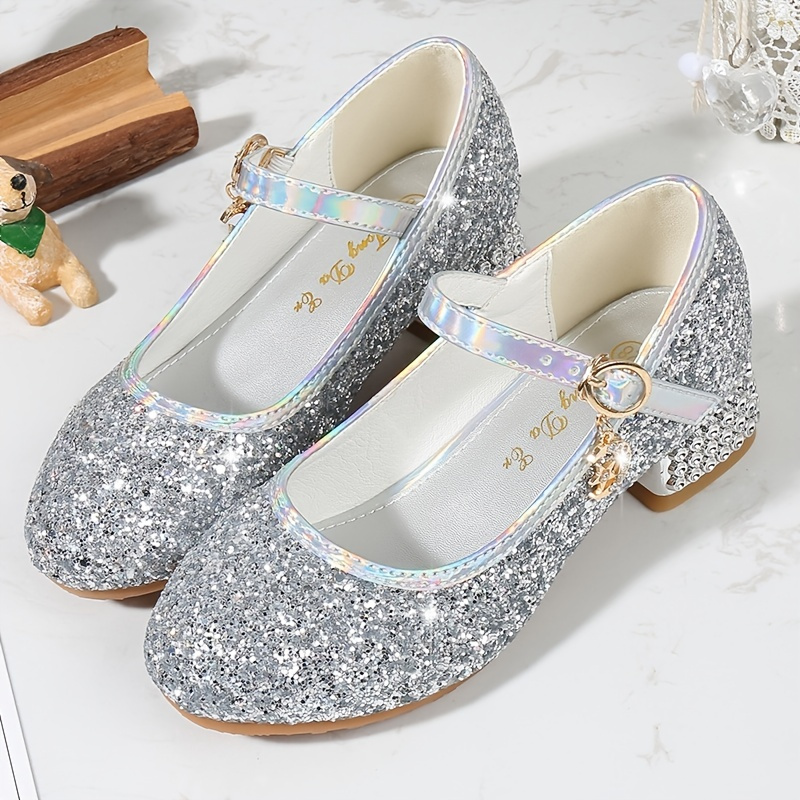 Girls Princess Shoes Glitter Sequins Dress Shoes For Wedding Birthday Party Dancing Performance (Decorative Pendant Random)