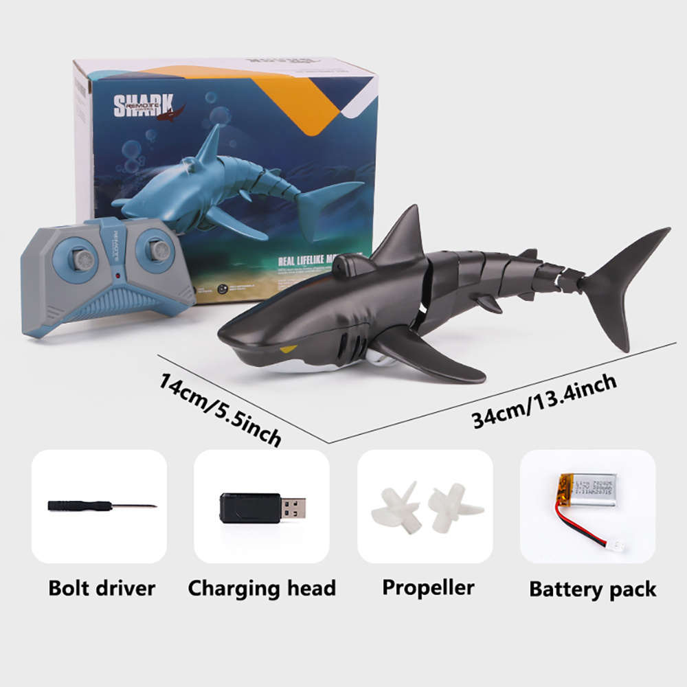  2.4G Remote Control Shark Toy 1:18 Scale High Simulation Shark  Shark for Swimming Pool Bathroom Great Gift RC Boat Toys for 6+ Year Old  Boys and Girls (with 2 Batteries) 