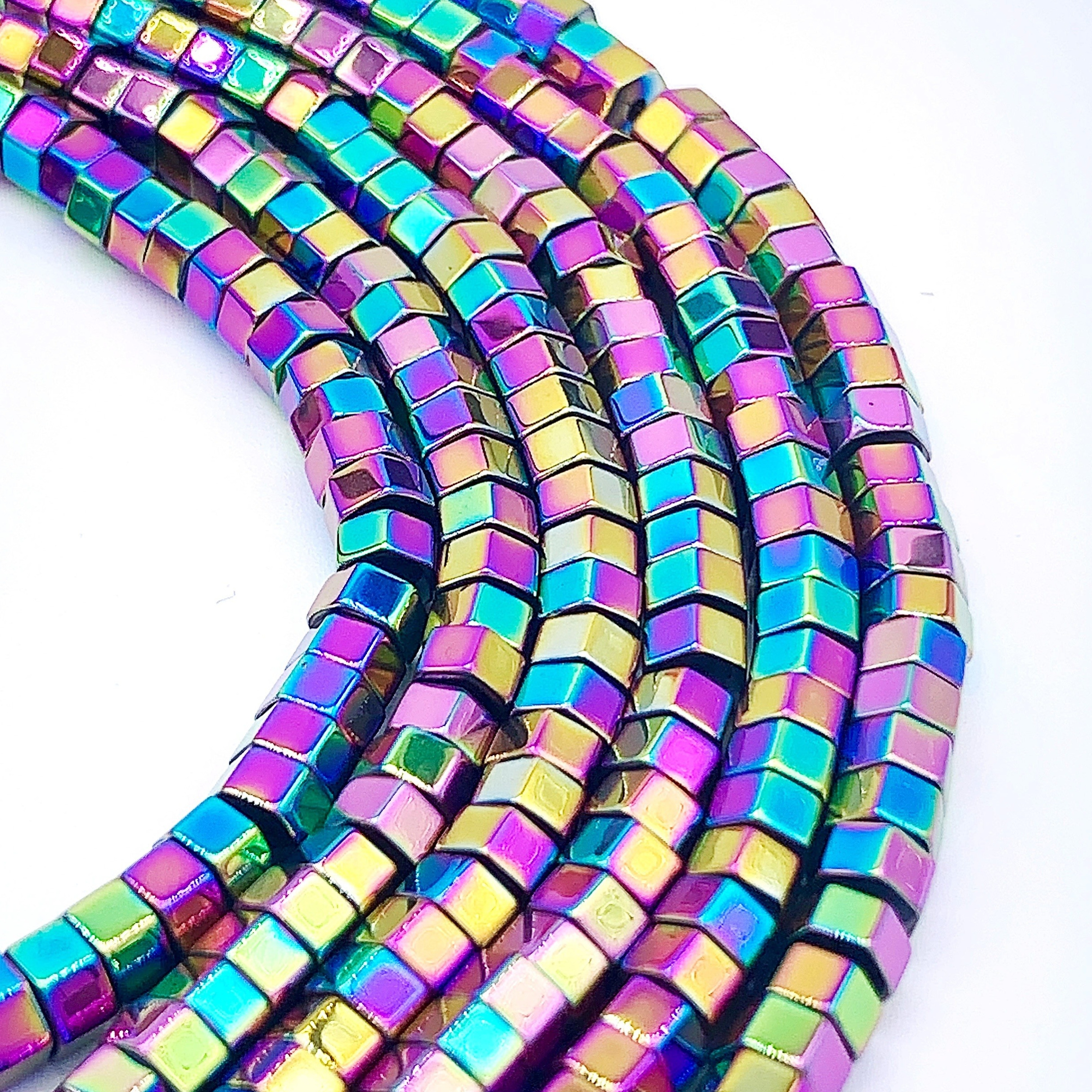 3 4 6 8mm Gradient Rainbow Colorful Hematite Stone Beads Round Loose Beads  For Jewelry Making Diy Necklace Bracelet