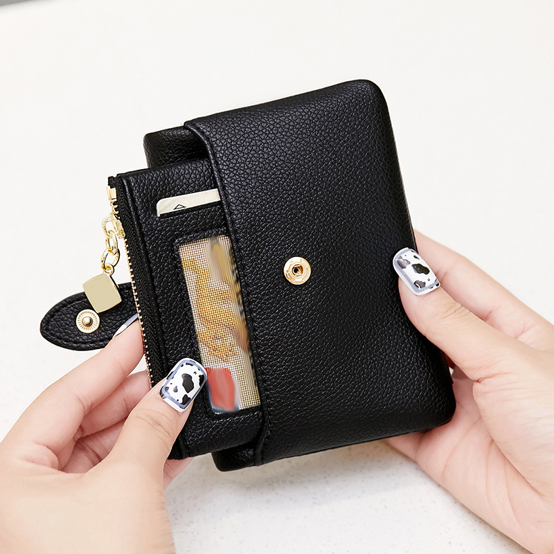 Casual Solid Color Coin Purse, Litchi Embossed Credit Card Small Wallet, Id  Window Bifold Functional Holder For Women - Temu