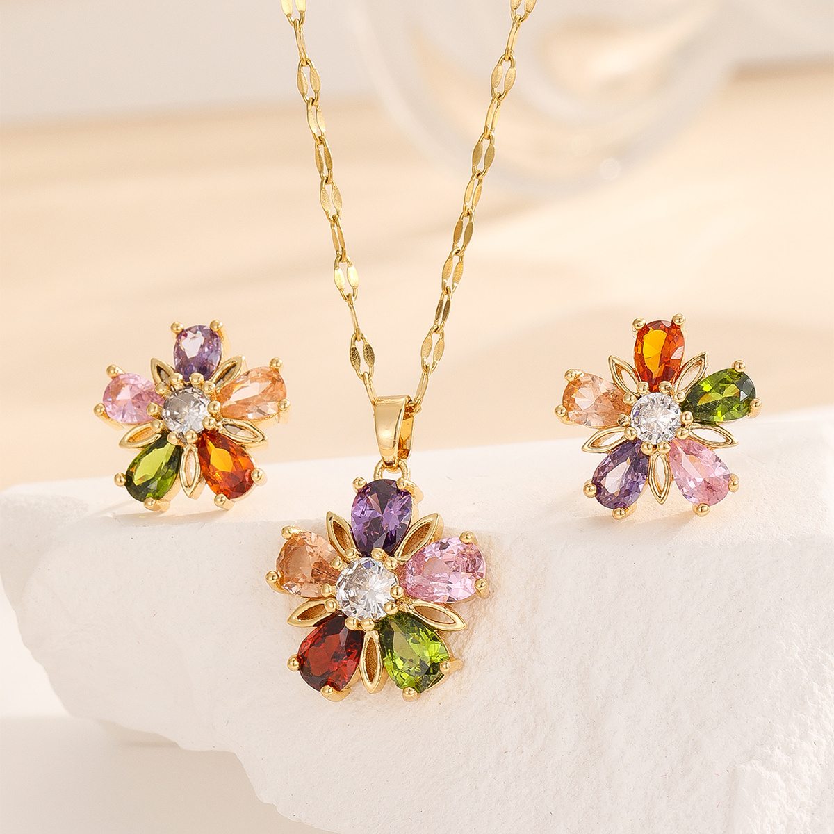 Earrings Plus Necklace Preppy Jewelry Set Rainbow Color Flag - Temu