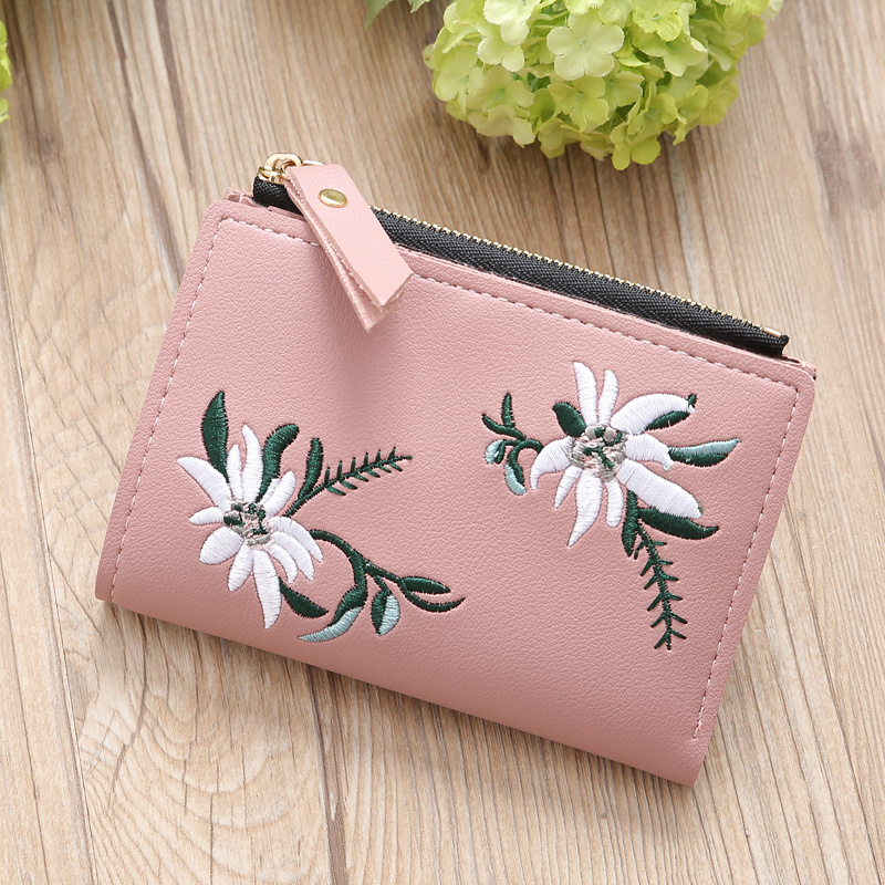 Simple Embroidery Trendy Coin Purse Faux Leather Slim Wallet Temu