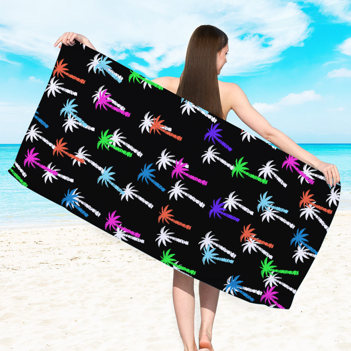 1 Pc Cute Little Coconut Tree Print Beach Towel With Letter Print ...