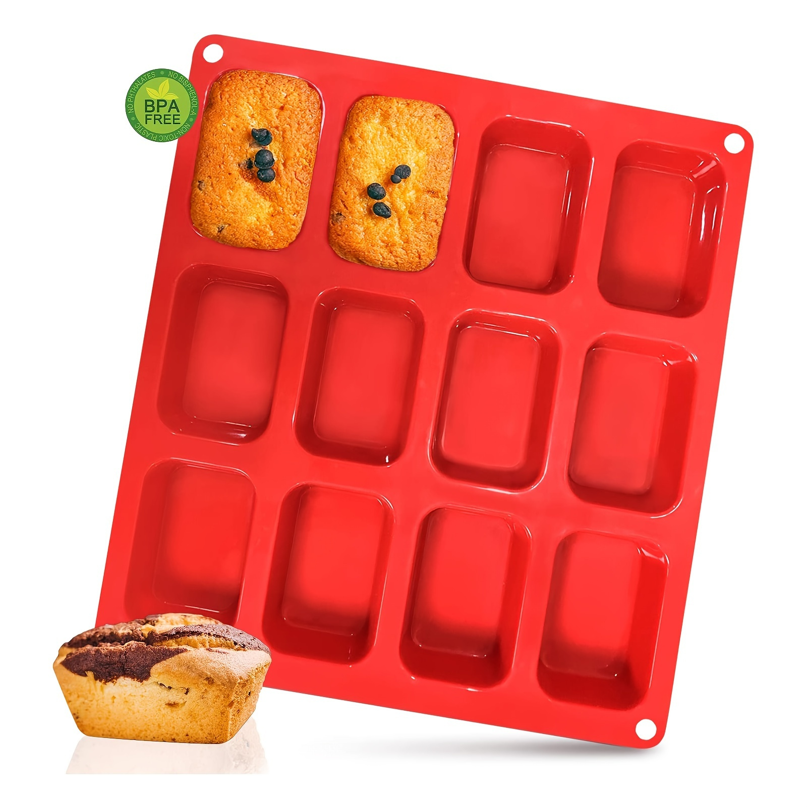 

12-cup Silicone Molds Petite Loaf Baking Pan - Non-stick, Bpa-free, Dishwasher-safe & Includes Free Paper Muffin Cups For Hotel/commercial