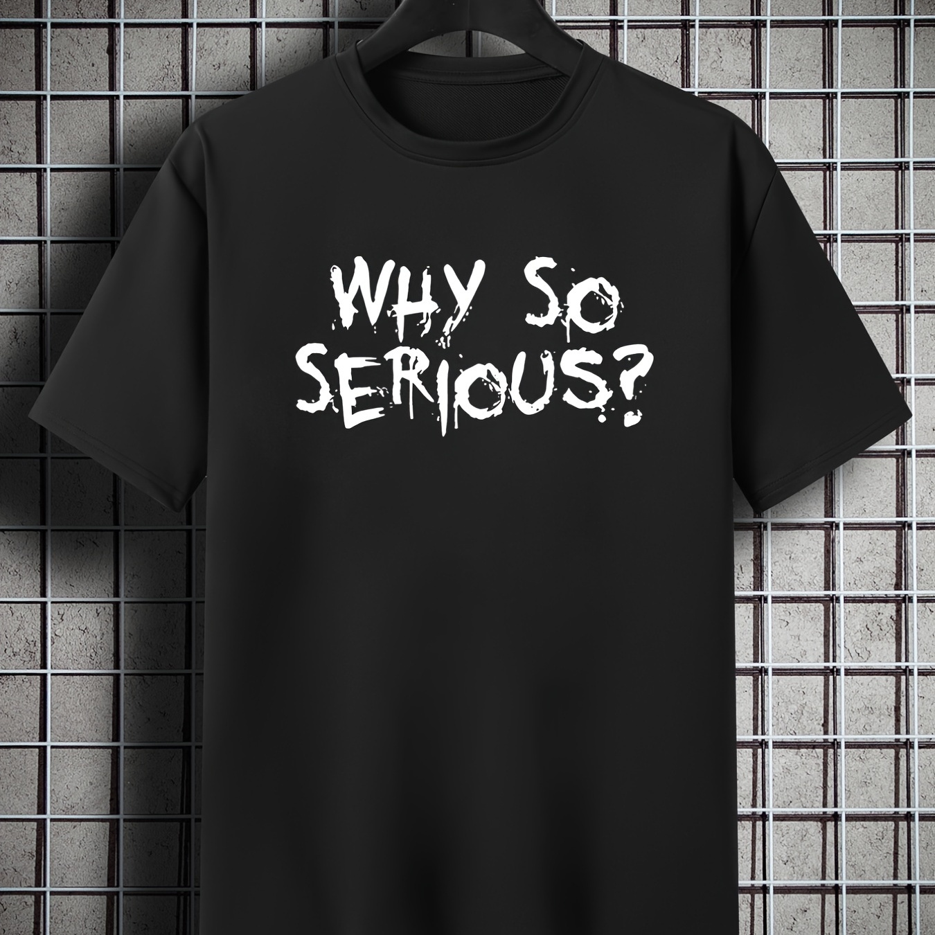 

Men's Plus Size 'why So Serious' Print Plain Color Short Sleeve Crew Neck T-shirt, Oversized Casual Clothing For Big And Tall Guys Best Sellers Gifts