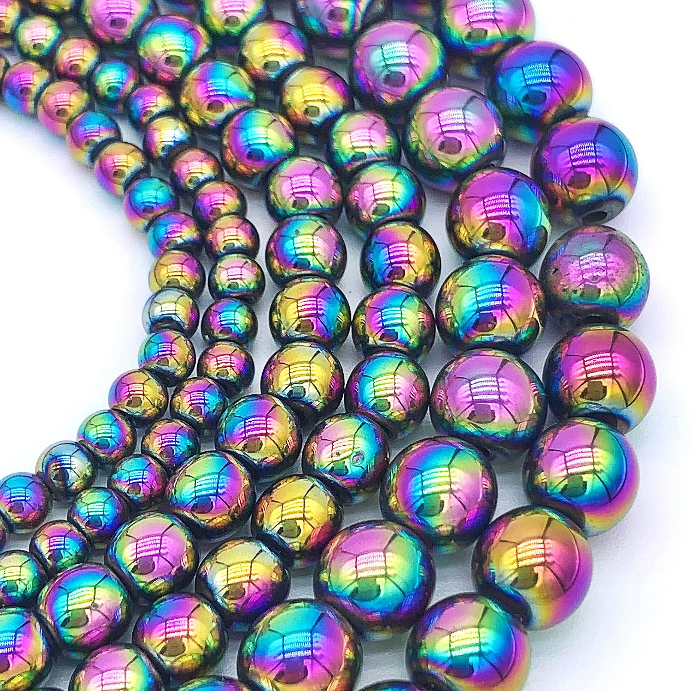 Teekos WLYeeS Nano Colorful Round Bead Plating Natural Hematite Spacer  Loose Beads for Jewelry Bracelet Necklace Making DIY 2 3 4 6 8mm - (Color