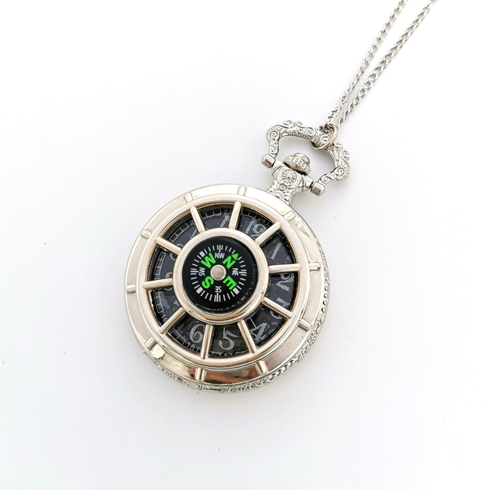 Mens Fashion Glamorous Alloy Compass Pocket Watch Necklace Temu