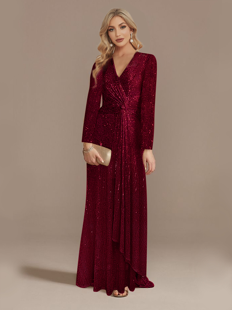 SLATIOM Evening Dress Long Pagoda Sleeve Sequin Formal Dress A-line V-Neck  Party Prom Dress High-Waist Elegant Robe (Color : As Shown, Size : 4) :  : Clothing, Shoes & Accessories