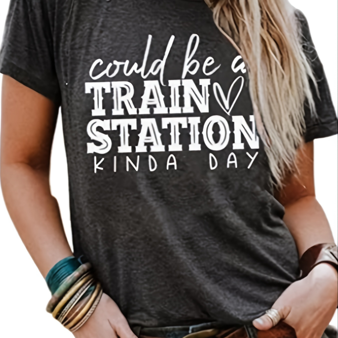 

Women's Letter Print Crew Neck T-shirt, Vintage Short Sleeve T-shirt, Casual Every Day Tops, Women's Clothing