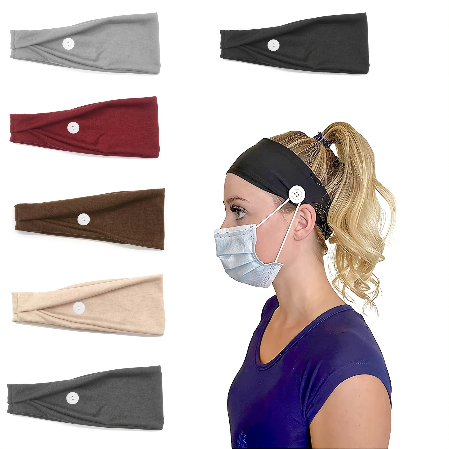 Button for Mask Women Nurses Headband No Slip Elastic Ear Protection Men  Doctors Hairband Knotted Sport Sweatband Head Bands for Protect Ear in 2023