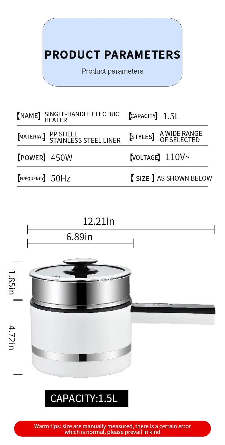 1 5l pot mouth diameter 7 09inch non stick paint 304 stainless steel steamer electric cooking pan mini low power electric frying pan for student dormitory household non stick electric frying pan hot pot details 13