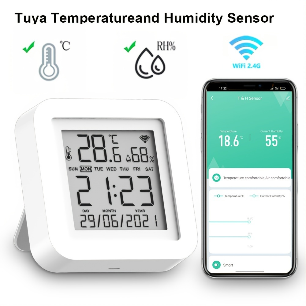Wifi Temperature And Humidity Monitor Wireless Temperature And Humidity  Sensor With Tuya App Notification Reminder Zigbee Thermometer - Temu