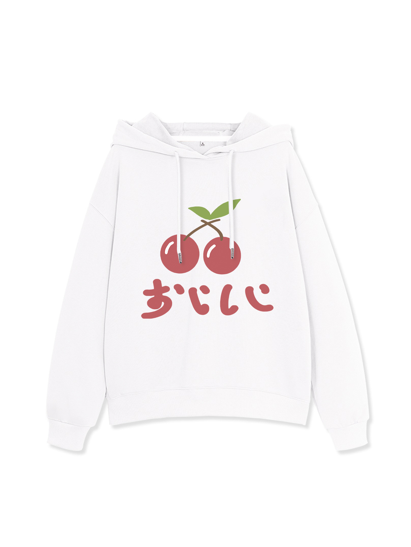 Cute Japanese Cherry Print Solid Hoodie Long Sleeve Casual - Temu