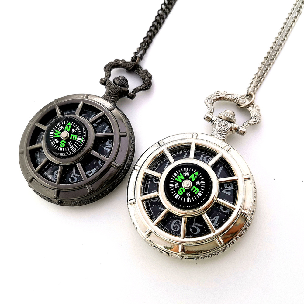 Mens Fashion Glamorous Alloy Compass Pocket Watch Necklace Temu
