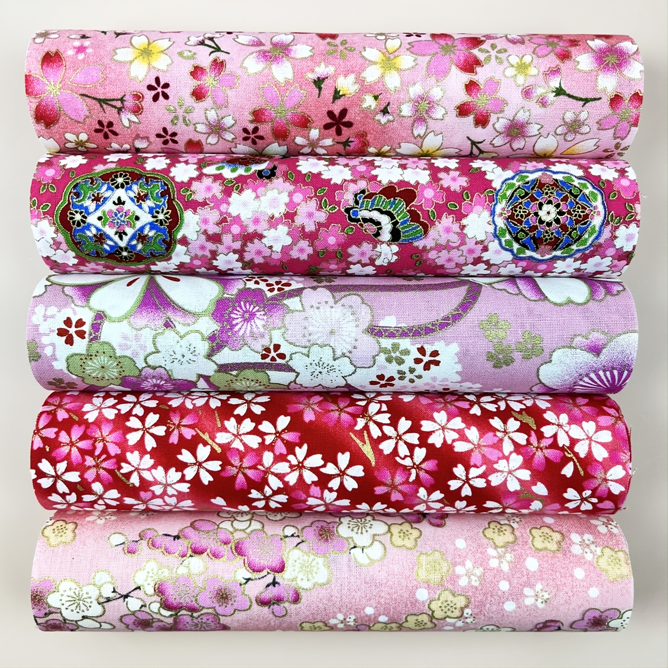 

5pcs Pink Cotton Fabric, Flower Printed Cheongsam Fabric, Kimono Dress Fabric, Home Textile Patchwork Material