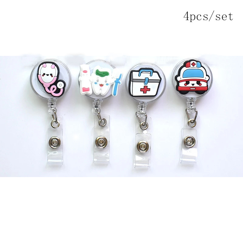 4/5Pcs/set High Quality Silicone Retractable Hospital Nurse Badge Holder Reel Cute Cartoon ID Card Holder Keychains