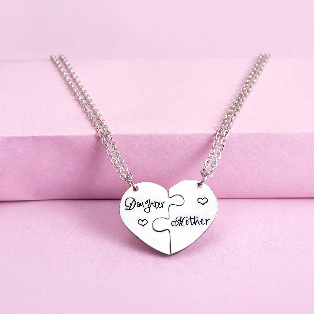 1 Pair Mother Daughter Puzzle Love Heart Pendant Necklace Gifts