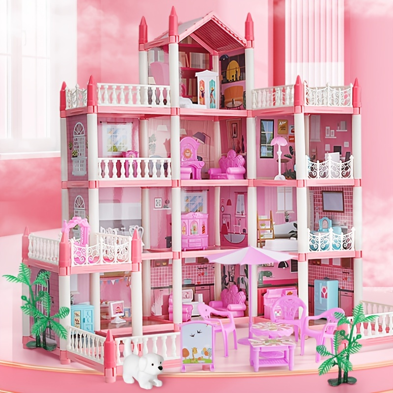 UNIH Casa de muñecas juguetes para niñas, 4 pisos, 11 habitaciones, casa de  juegos con 2 muñecas, figuras de juguete con luz, accesorios, muebles