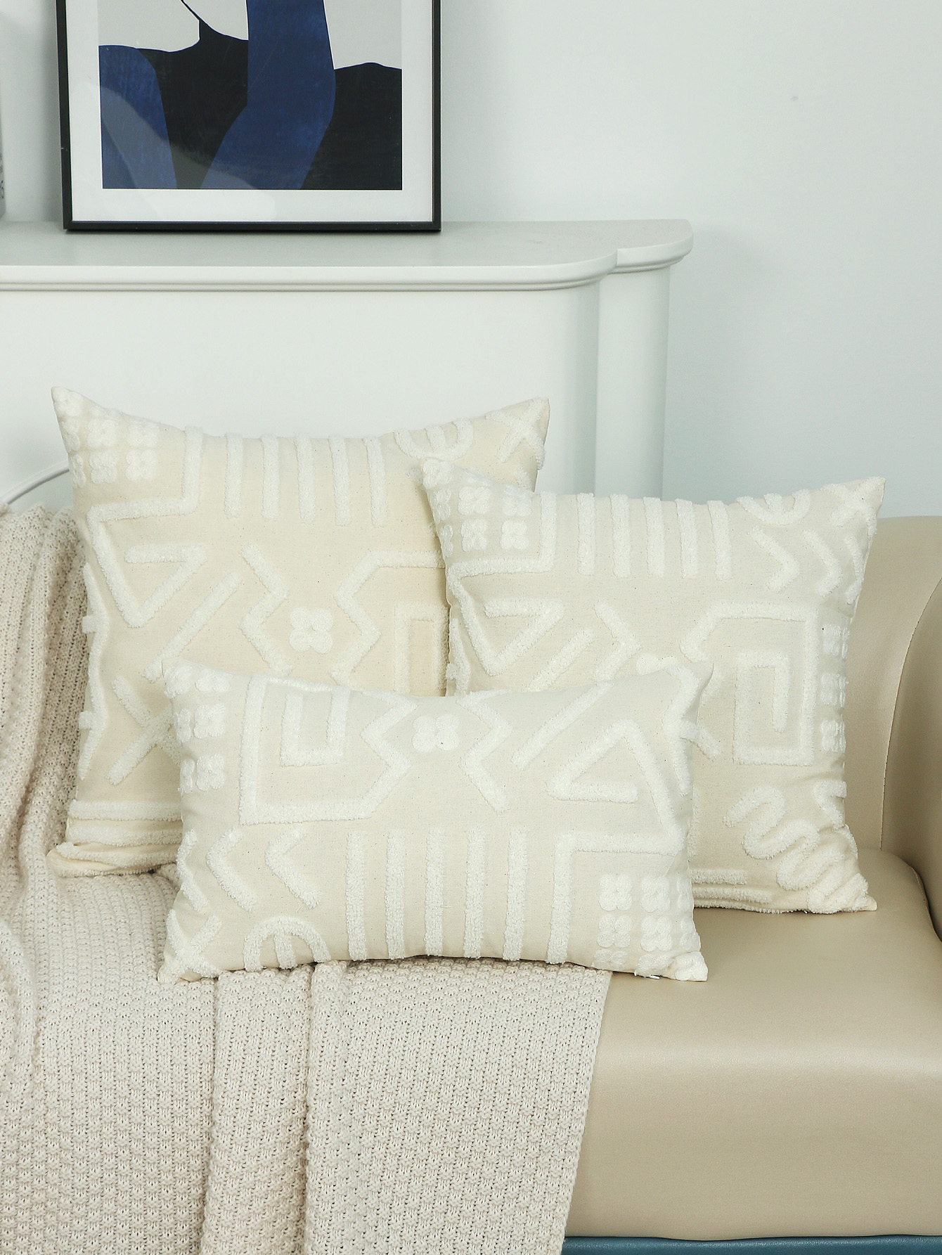 Geometric Beige Cushion Cover Geometric Beige Throw Pillow - Temu