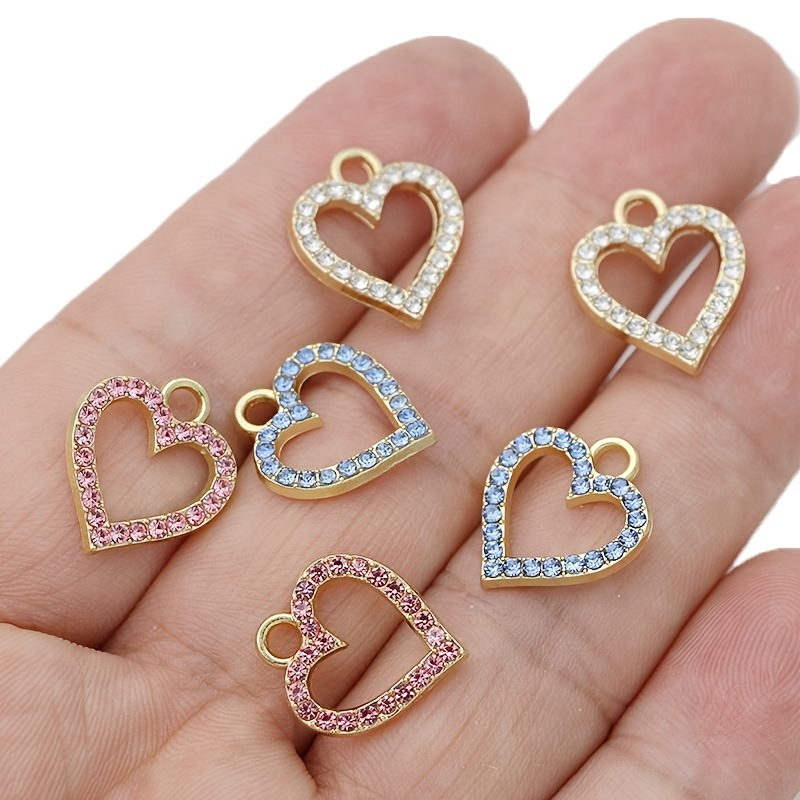 

10pcs Silver Plated Pink Crystal Heart Charm Pendant For Jewelry Making Earrings Bracelet Necklace Accessories Diy Findings Valentine's Day