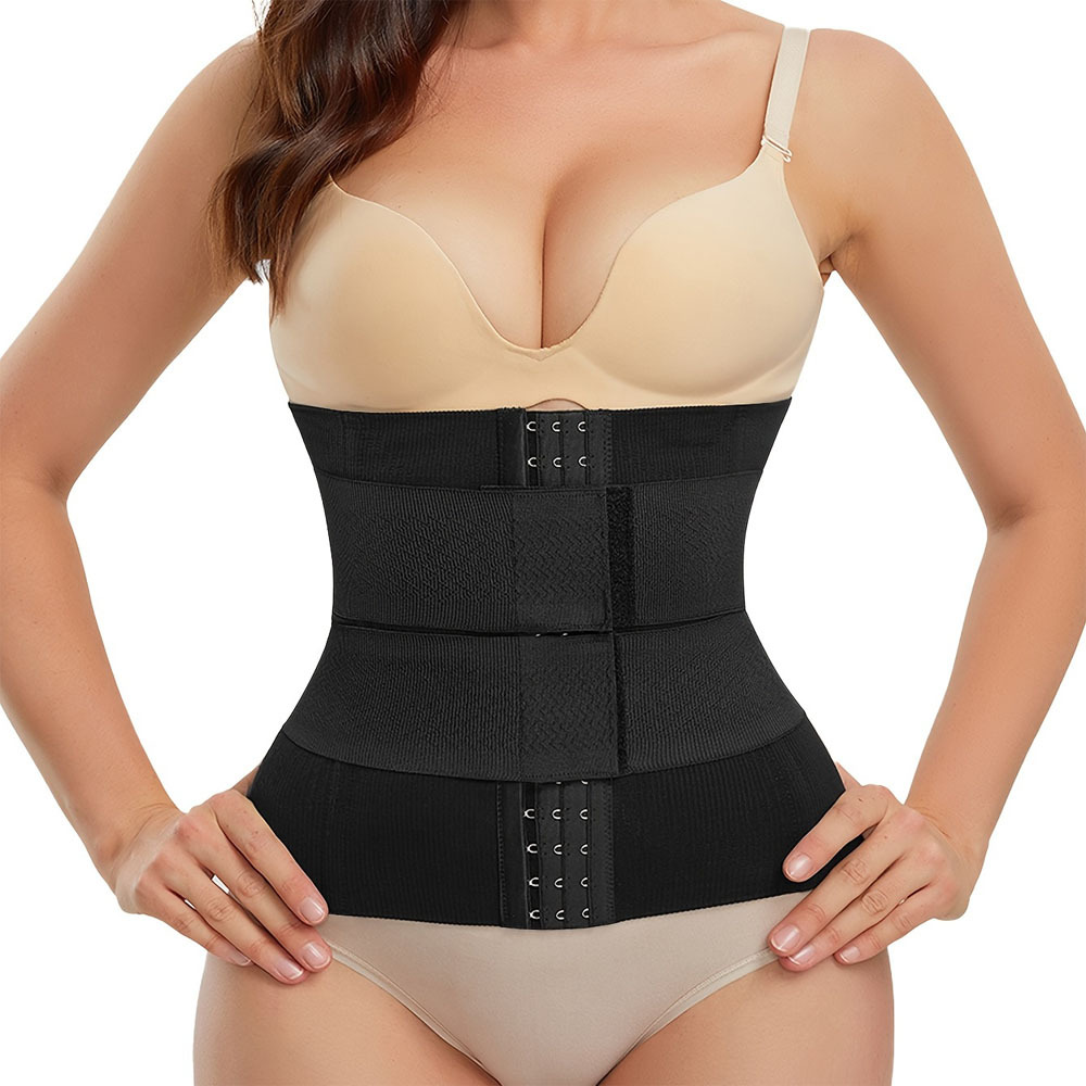 Black Double Belt Shaping Waist Trainer Corset, Adjustable Hook & Loop  Fastener Compression Girdle Belt Cincher, Tummy Control Hourglass Body  Shaper, Women's Underwear & Shapewear