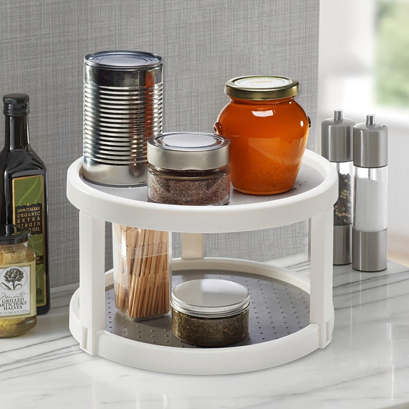 Kitchen Spice Jars Rack Lazy Susan 2 Tiers Seasoning Storage