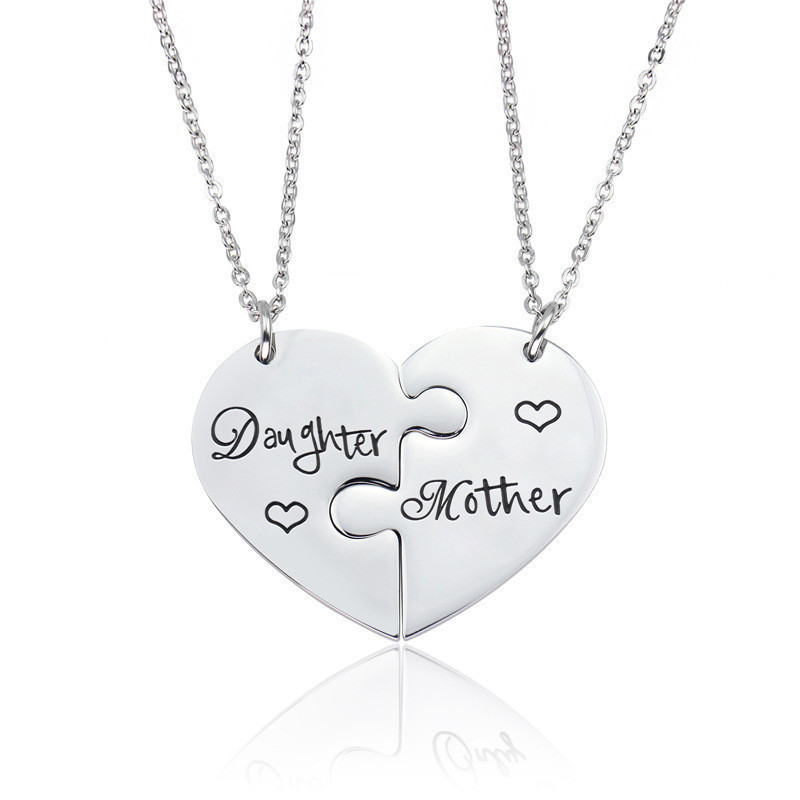 Mother Daughter Love Heart Puzzle Necklace Stainless Steel - Temu