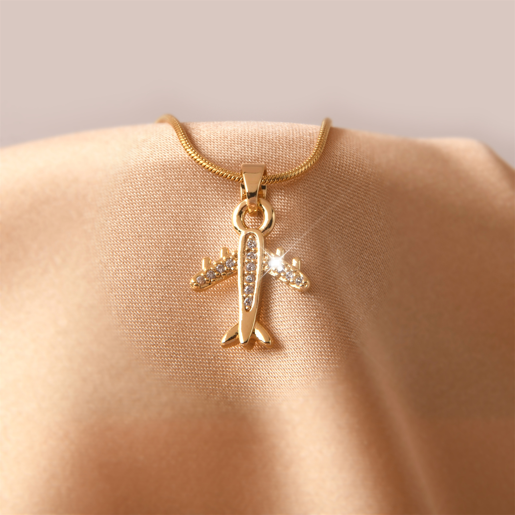 Mini Airplane Shape Necklace Inlaid Shiny Zircon 18k Gold Plated Neck  Jewelry For Mother's Day Gift - Temu