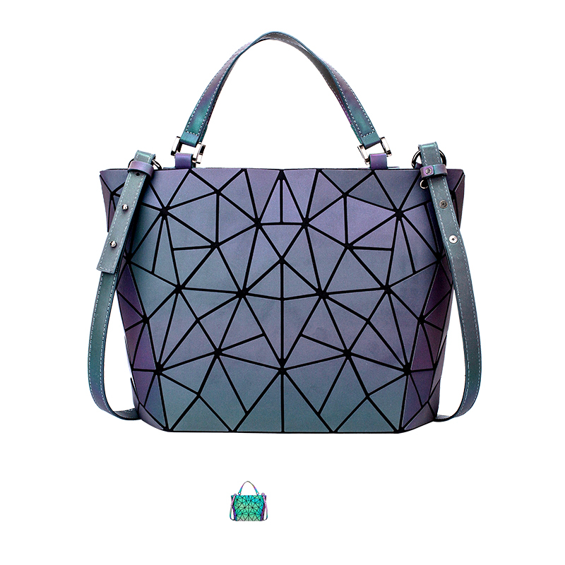 3-piece Multi-Colors Luminous Geometric Square Messenger Bag Shoulder Bags  Purse 2021 PU Holographic Reflective Women's Bags