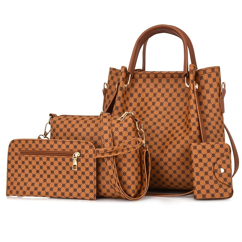 Fashion Large Capacity Tote Bag Retro Style Purse Set Faux Leather ...