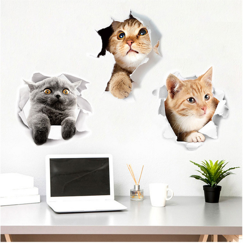 10 Uds. Pegatinas de pared de gato 3D, pegatinas de gatos, pegatinas de  pared para inodoro, impermeables para dormitorio, baño, habitación de  niños, decoración del hogar, pegatinas DIY TUNC Sencillez