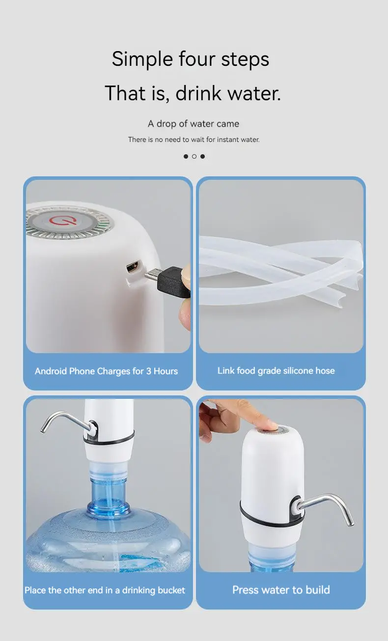 1pc water jug pump electric water bottle pump usb charging automatic drinking water pump for universal 3 5 gallon bottle portable water dispenser for camping portable automatic electric pump for home kitchen office camping switch details 8