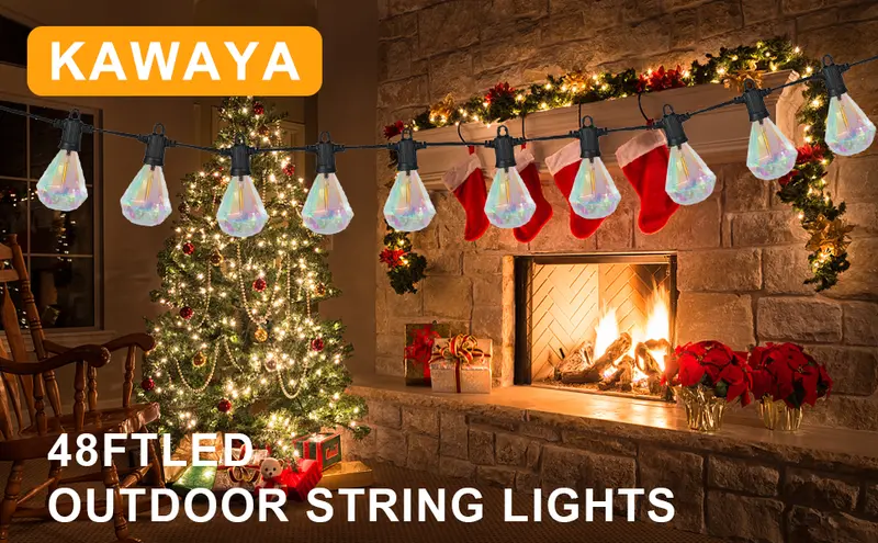 1pc Diamond Shaped Outdoor String Lights Waterproof IP65 48FT LED Patio String Lights With 25 Shatterproof Diamond Shaped Bulbs 1 Spare Commercial Grade Garden String Lights For Outside Porch Christmas Camping Yard Party Bistro