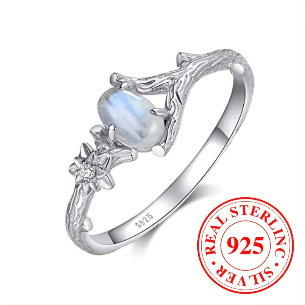 Genuine moonstone ring sterling silver minimalist statement band finger
