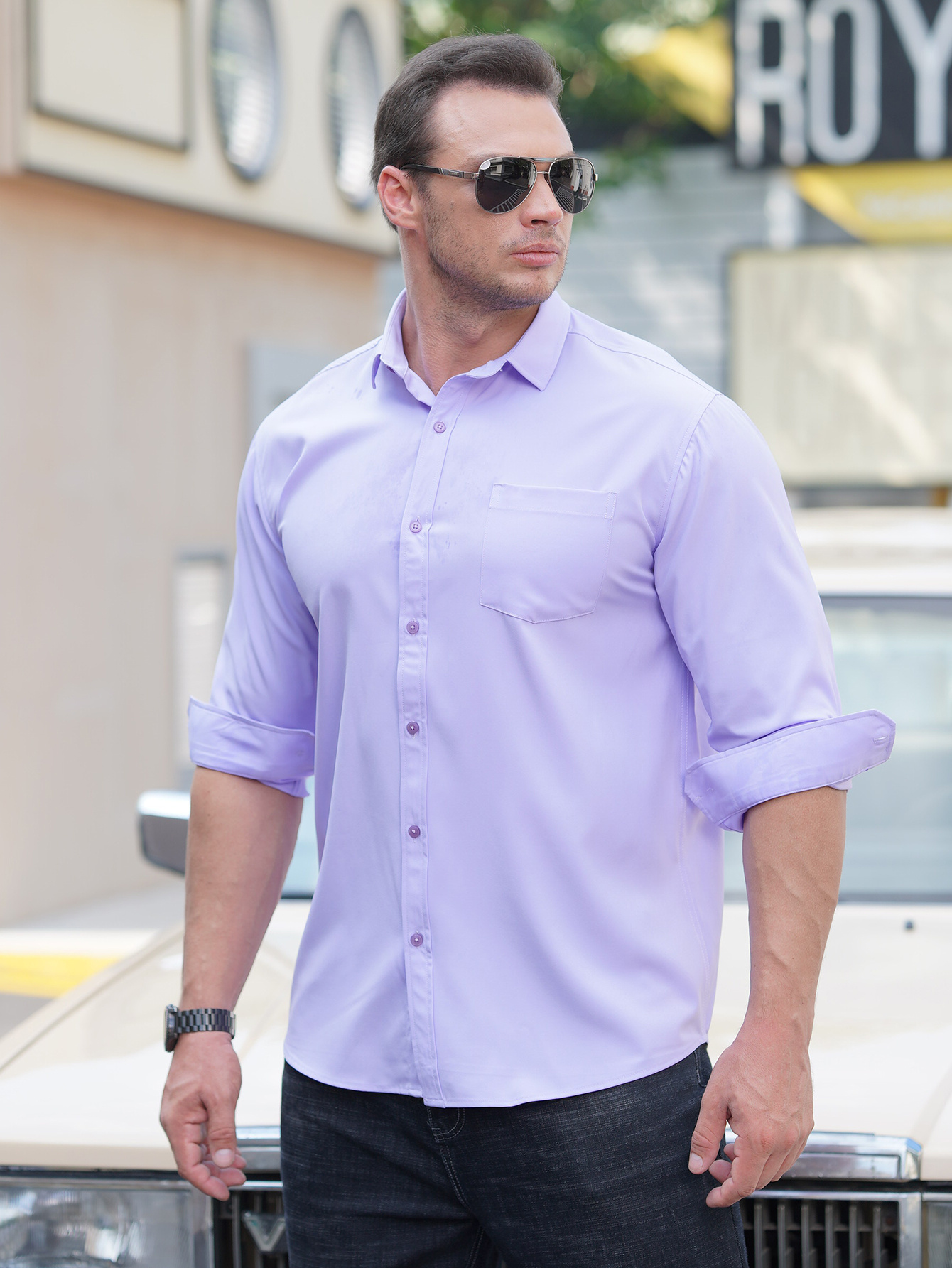 Plus Size Men's Long Sleeve Button Shirt Breast Pocket Temu