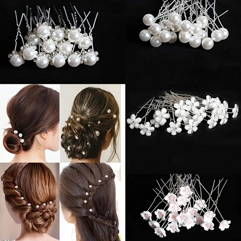 8pcs Faux Pearl Decor U-Shaped Hairpin Metal Barrette Hair Stick Bridal Tiara Wedding Headwear Hairstyle Hair Accessories,Temu