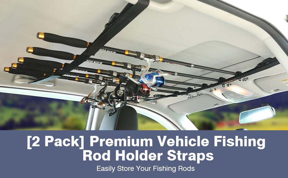 2 Pack Vehicle Fishing Rod Holder Adjustable Car Fishing Rod Rack Holder  Straps Horizontal Car Roof Fishing Pole Storage Carrier Belt for SUV Truck
